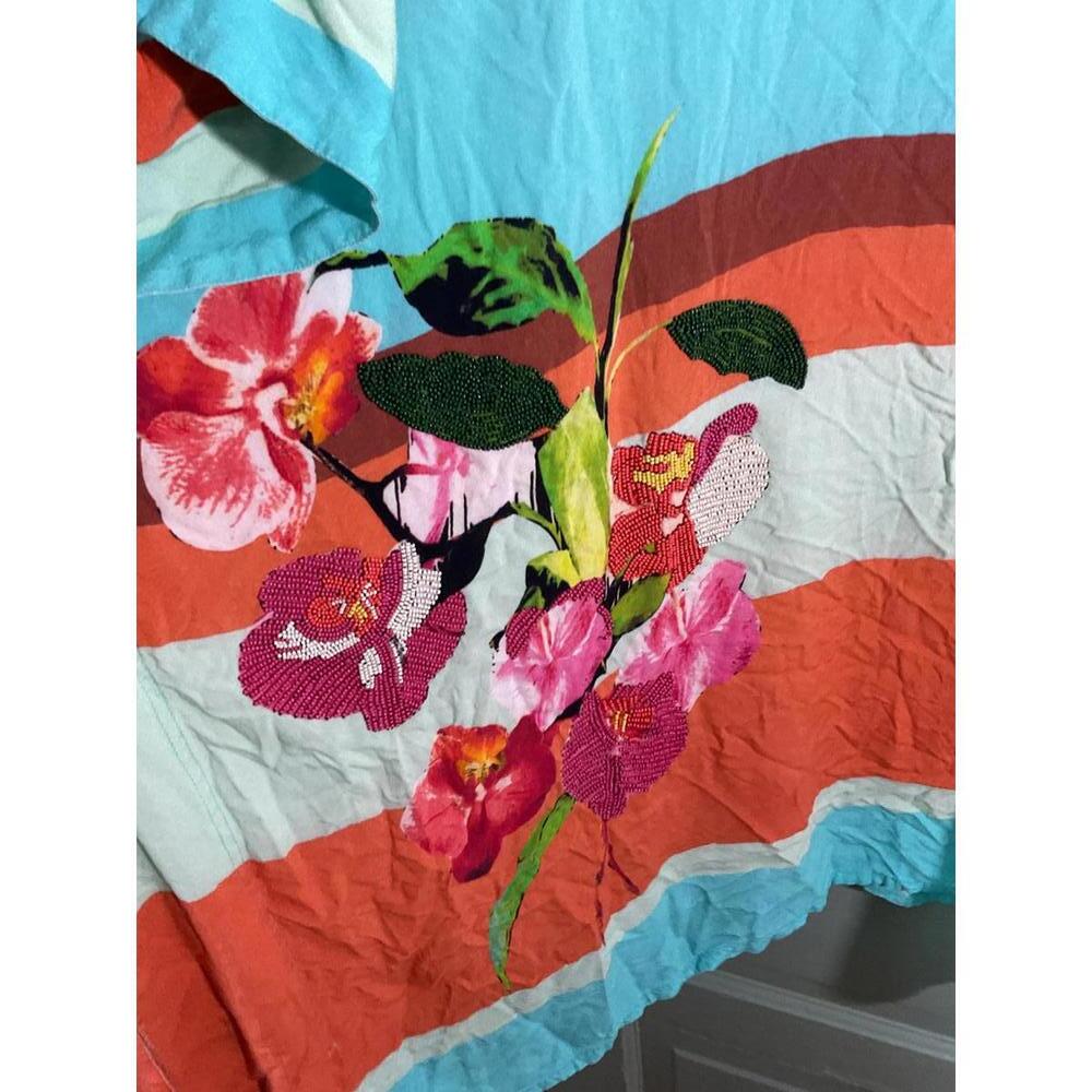 Soft Surroundings Beach Kaftan / Coverup with floral Embroidery Beading One size - Picture 5 of 10